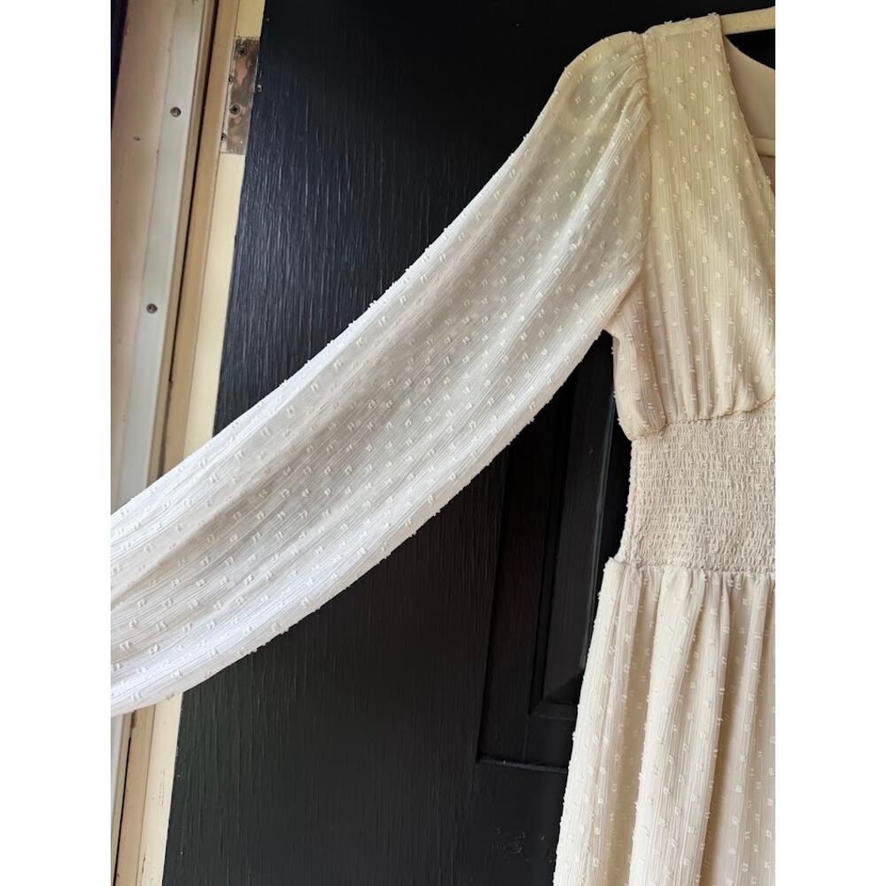 Patrons of Peace Altura Dress Maxi Coquette Milkmaid Tiered Cream Swiss Dot Sz S - Picture 6 of 15